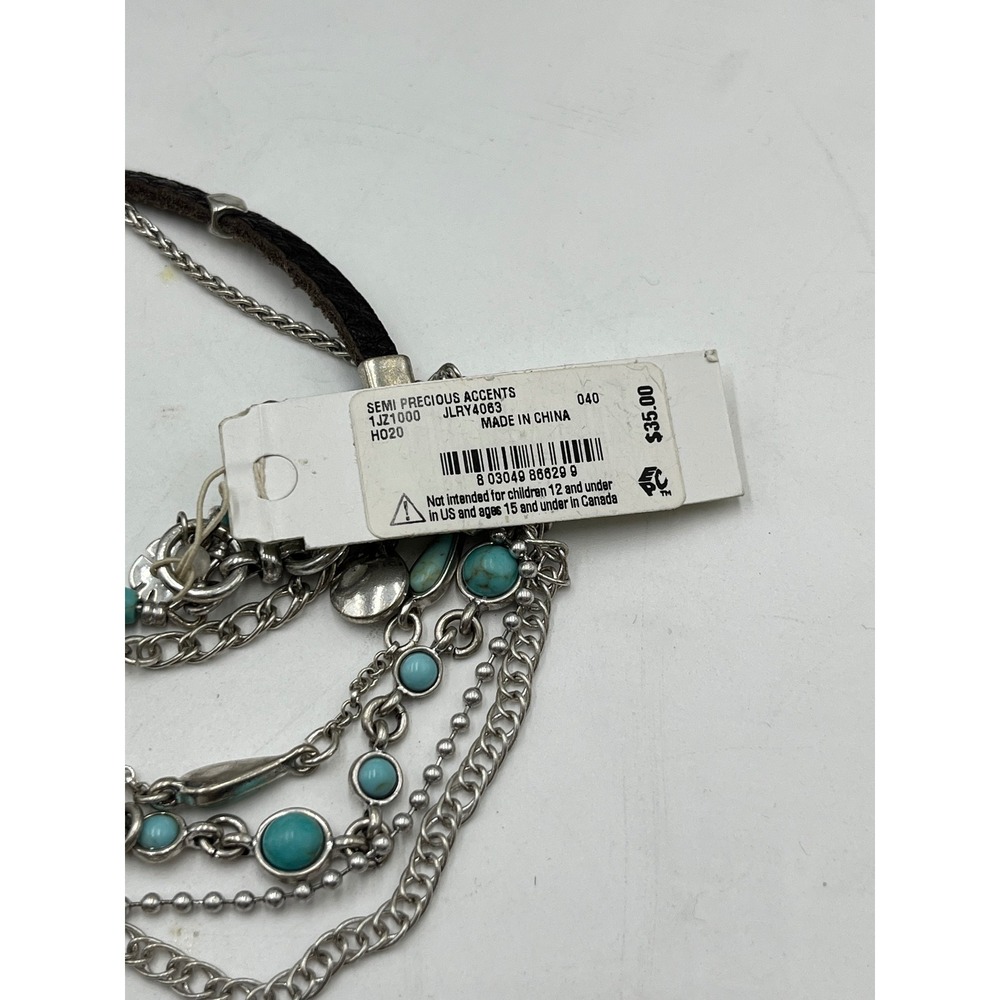 Lucky Brand MultiStrand Semi Precious Stone Chain Silver Tone Bracelet New Sz SM - Picture 5 of 7